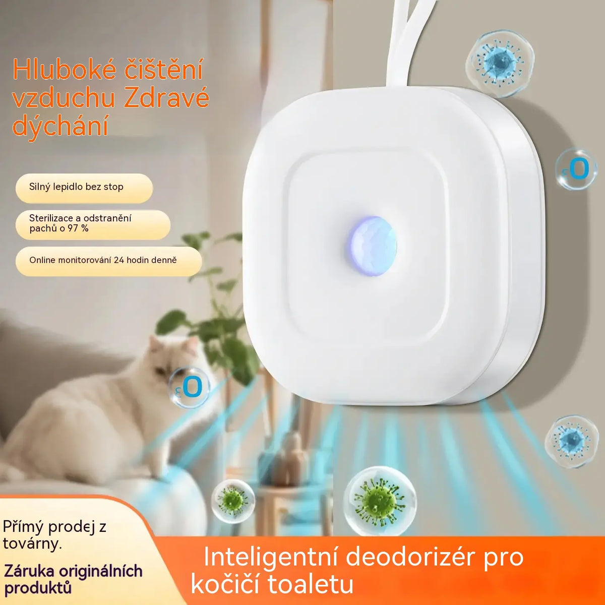 Chytrý odstraňovač zápachu domácích mazlíčků s popruhem na zavěšení