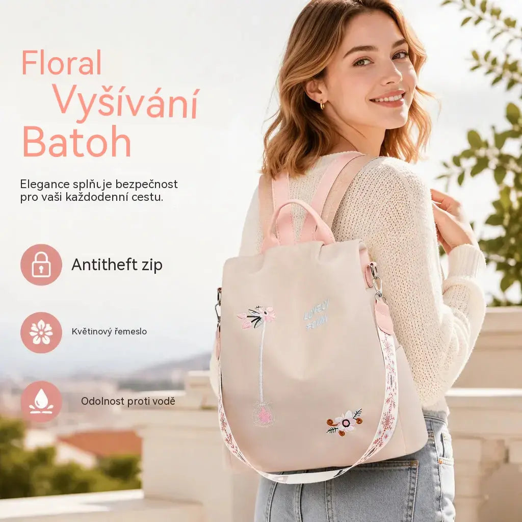 Velká batoh na cestování proti krádeži s výšivkou