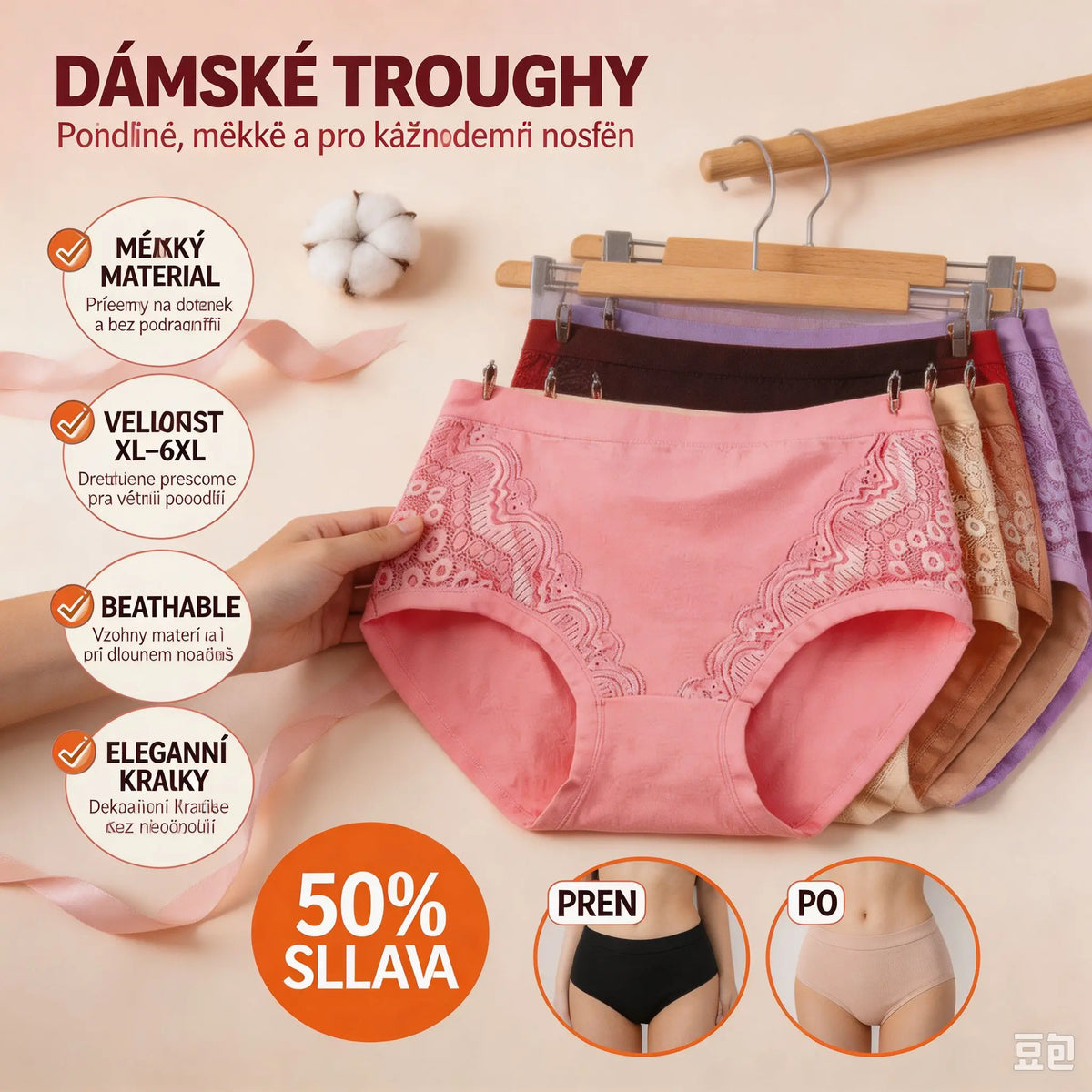 🔥【40–115 kg】Poslední den super výprodeje - 2026 nové antibakteriální spodní prádlo s vysokým pasem proti úniku