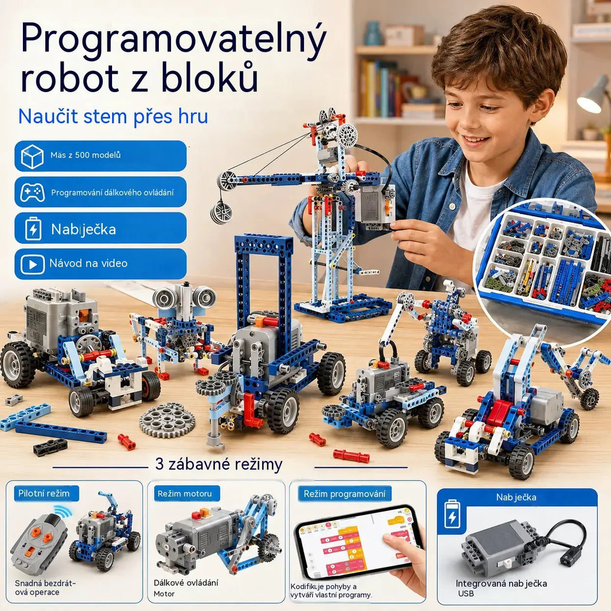 🔥【396 kusů】300+modelů, Elektrický stavebnicový robot pro děti 【Balení v sáčku - bez poháněcí jednotky】
