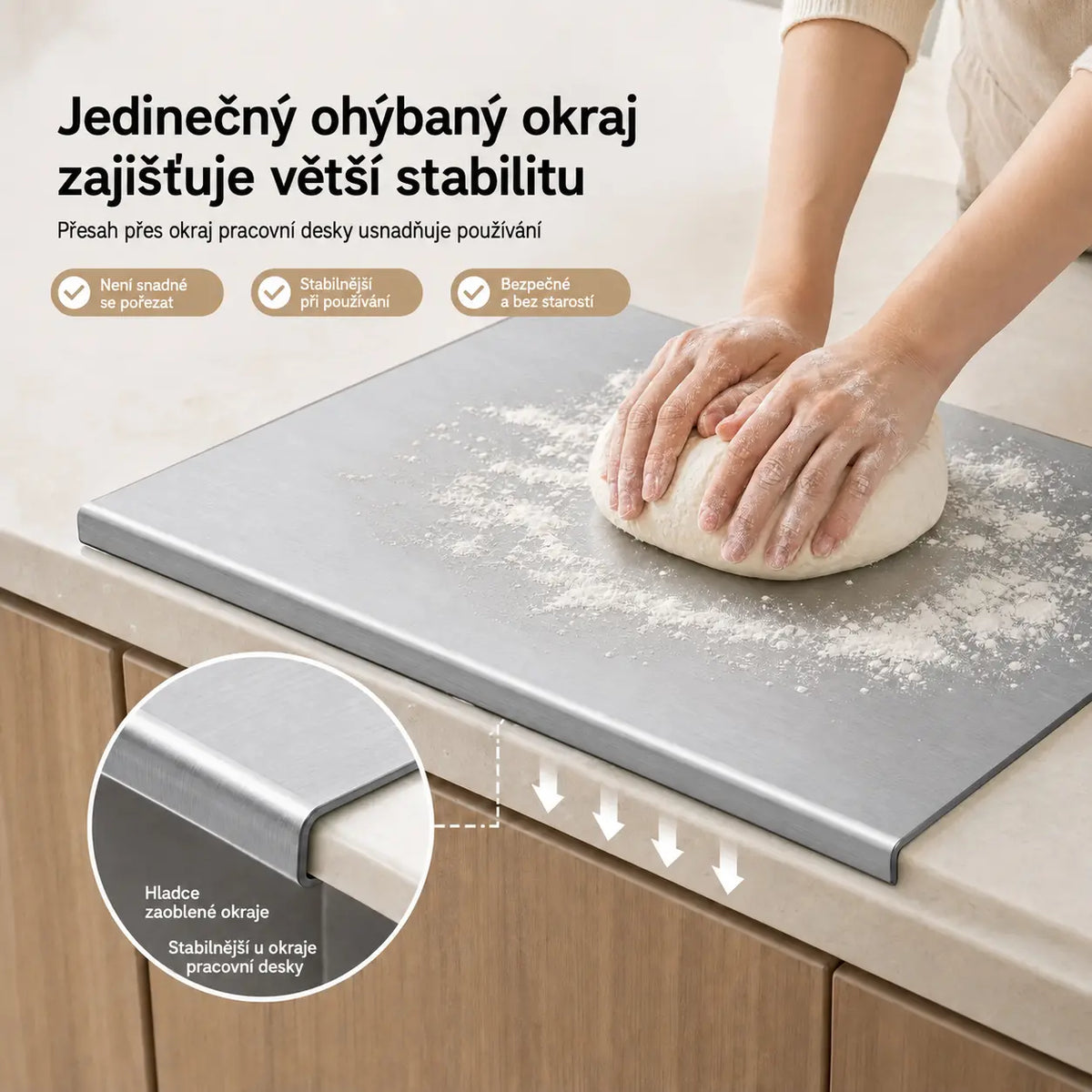 🔪【Extra silná】Krájecí deska z nerezové oceli s ohnutým okrajem – multifunkční a stabilní, ideální pro profesionální kuchyni i domácí vaření! ✨