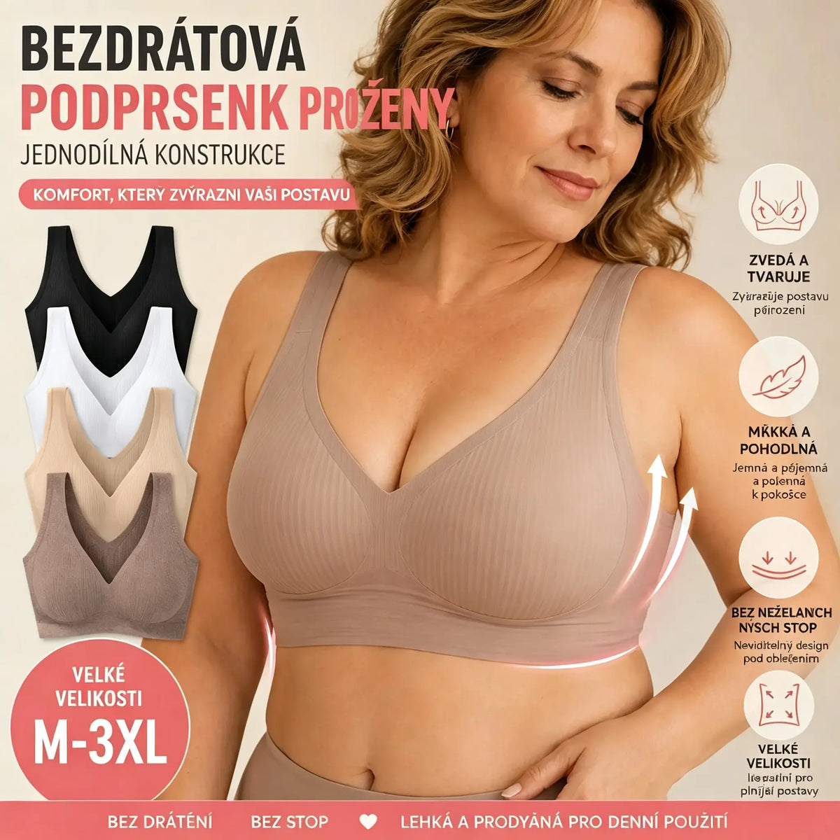 😍 Balení 4 kusů【40-95 kg】Dámská jednodílná podprsenka bez kostic ❤️