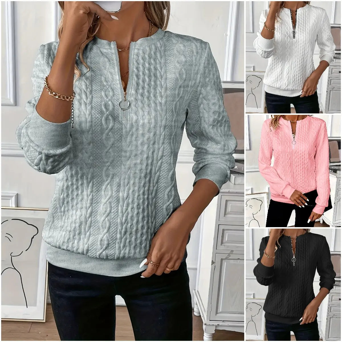 🔥🎀【Nové horké produkty: Sleva 50%】🌸🌸🌸 Dámská volnočasová prošívaná mikina na zip Evropa 2026