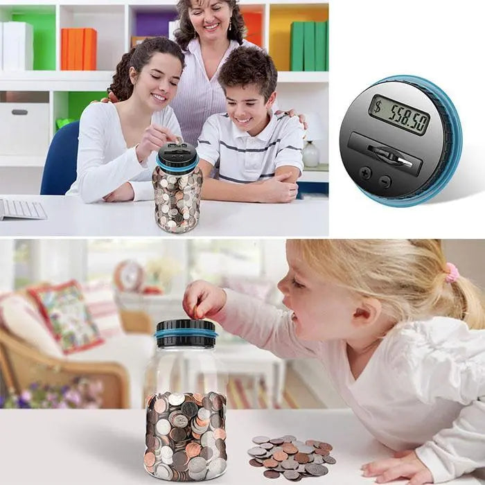Velká automatická pokladnička s počítadlem eur pro ukládání mincí.