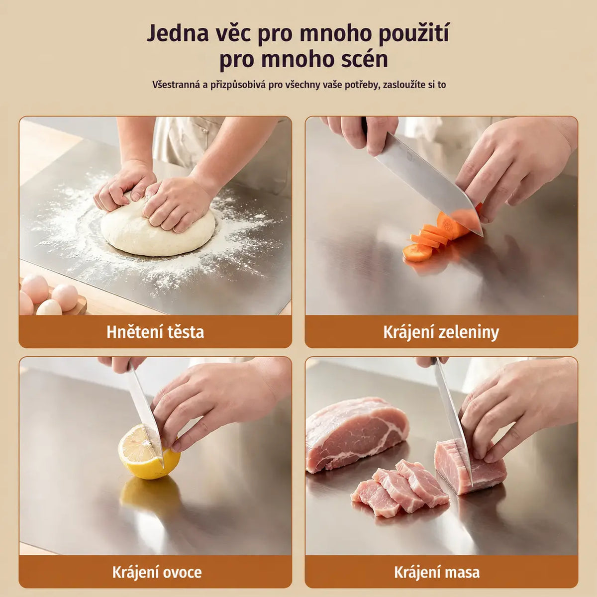 🔪【Extra silná】Krájecí deska z nerezové oceli s ohnutým okrajem – multifunkční a stabilní, ideální pro profesionální kuchyni i domácí vaření! ✨