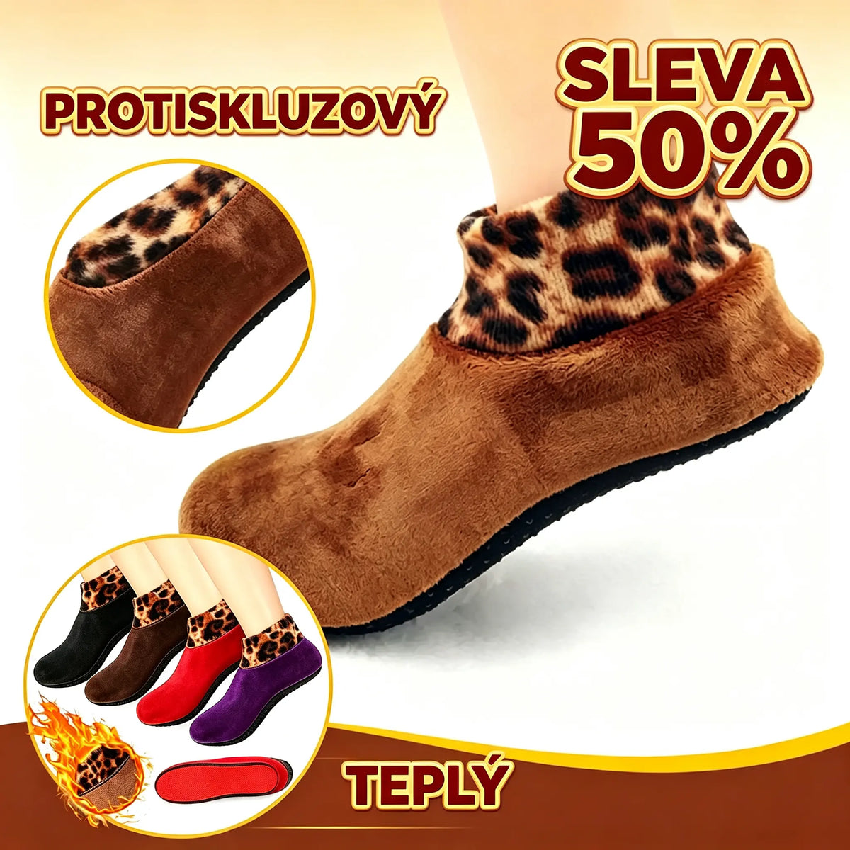 🧦【SLEVA-4 páry stojí jen 540 Kč】🔥Dámské zesílené ponožky do podlahy, protiskluzové teplé ponožky s fleecovou podšívkou na podzim a zimu