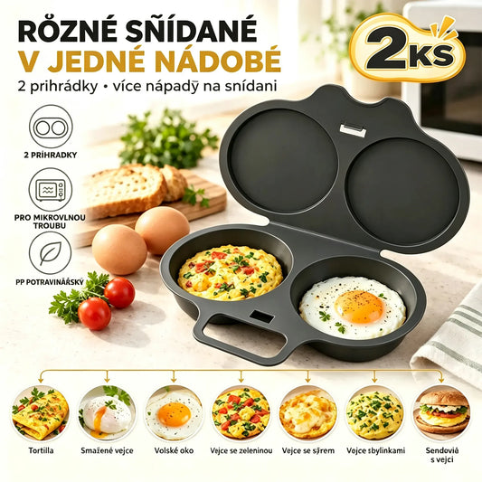 🎁2 kusy 480 Kč💥Mikrovlnný vařič na vejce: dvojitá nádoba, nepřilnavá a snadno se čistí.🏠