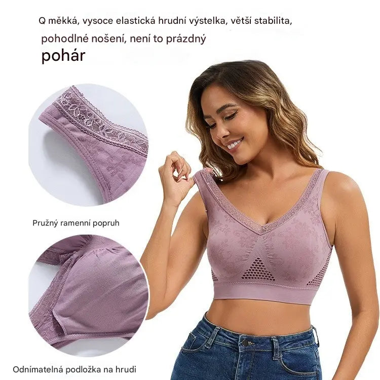 【3 kusů】✨Bezdrátová krajková podprsenka s vysokou podporou pro ženy 40-120 kg