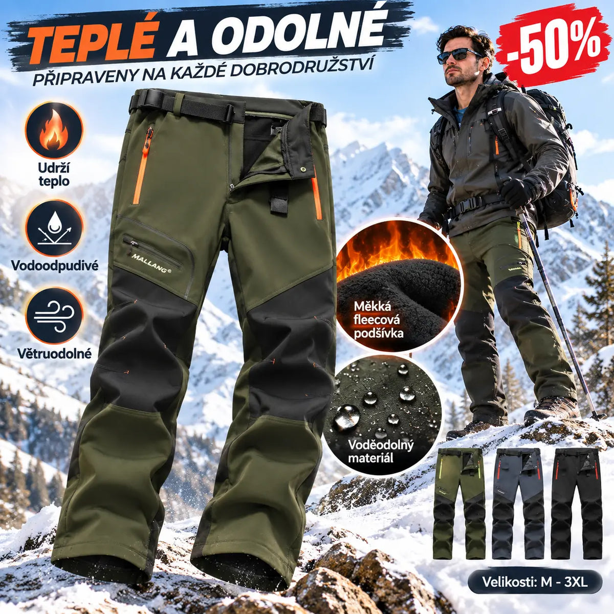 🏃‍♂️【S–5XL】2026 Nové pánské outdoorové kalhoty na podzim a zimu - teplé, fleecové, nepromokavé a větruodolné